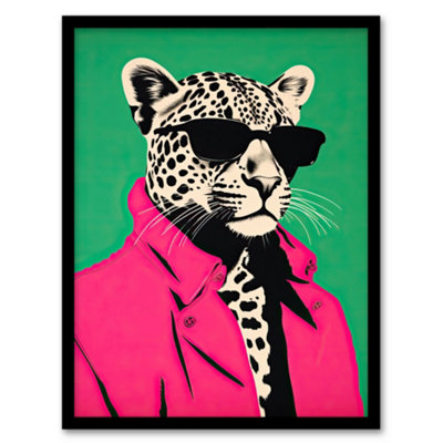 Wee Blue Coo Framed Wall Art Fashion Cheetah I Fun Animal Green Pink Living Room12X16 Inch from B&Q