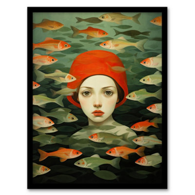 Wee Blue Coo Framed Wall Art Gone Fishing Goldfish Red Green Bathroom Living Room12X16 Inch from B&Q