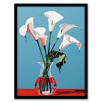 Wee Blue Coo Framed Wall Art Lustrous Lilies Calla Flowers Blue Red Living Room12X16 Inch from B&Q