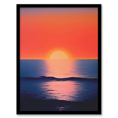 B&Q -  Framed Wall Art Morning Glory Sunset On Sea Orange Blue Living Room12X16 Inch