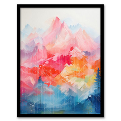 Wee Blue Coo Framed Wall Art Natural Geometry Multicoloured Mountains Living Room12X16 Inch from B&Q