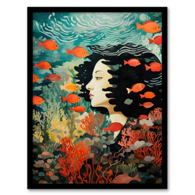 Wee Blue Coo Framed Wall Art Sleeping With Fishes Underwater Dream Living Room12X16 Inch from B&Q