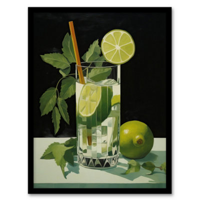B&Q -  Framed Wall Art Virgin Mojito Cocktail Green Kitchen Living Room12X16 Inch