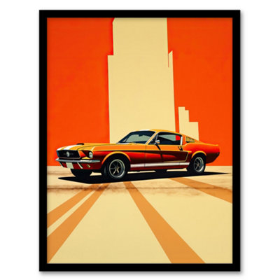 B&Q -  Framed Wall Art Wall Cracks Orange Sports Motor Car Living Room12X16 Inch