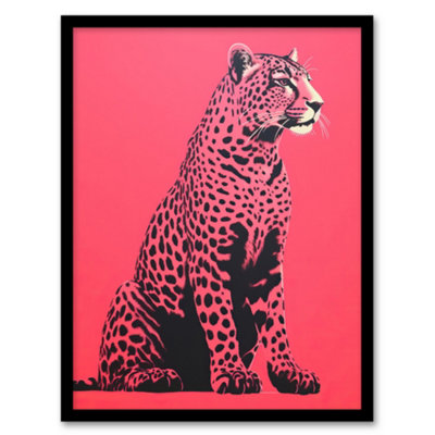 Wee Blue Coo Framed Wall Art Watermelon Pink Cheetah Animal Bold Living Room12X16 Inch from B&Q