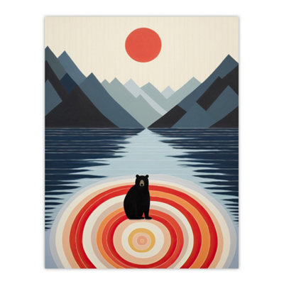 Wee Blue Coo Unframed Wall Art Bear Lake Calm Kids Room Fun Red Blue Living Room12X16 Inch from B&Q