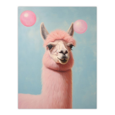 Wee Blue Coo Unframed Wall Art Bubblegum Llama Pastel Pink Blue Fun Kids Living Room12X16 Inch from B&Q