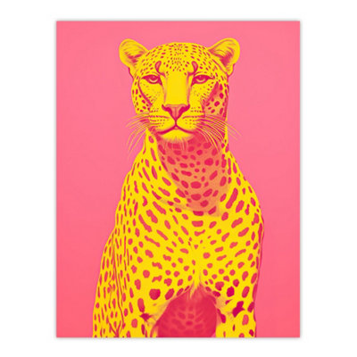 Wee Blue Coo Unframed Wall Art Cerise Cheetah Bold Animal Yellow Pink Living Room12X16 Inch from B&Q