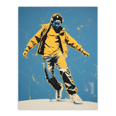 B&Q -  Unframed Wall Art Dancing Through Life Yellow Blue Teen Living Room12X16 Inch