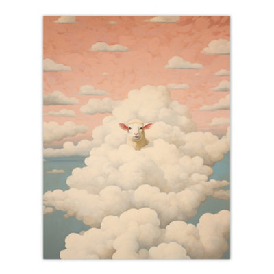 Wee Blue Coo Unframed Wall Art Head In The Clouds Sheep Fun Blue Pink Living Room12X16 Inch from B&Q