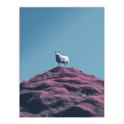 Wee Blue Coo Unframed Wall Art High On The Heather Sheep Scotland Blue Living Room12X16 Inch from B&Q