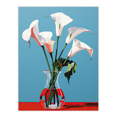 Wee Blue Coo Unframed Wall Art Lustrous Lilies Calla Flowers Blue Red Living Room12X16 Inch from B&Q