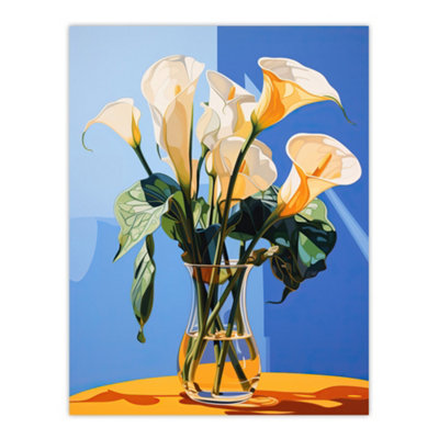 Wee Blue Coo Unframed Wall Art Luxurious Lily Calla Floral Blue Yellow Living Room12X16 Inch from B&Q