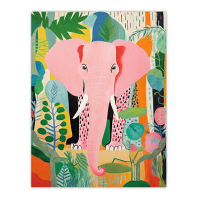 Wee Blue Coo Unframed Wall Art Pink Elephant Jungle Animal Fun Multi Living Room12X16 Inch from B&Q