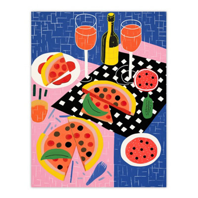 Wee Blue Coo Unframed Wall Art Informal Dinner Party Pizza Kitchen Fun Living Room12X16 Inch from B&Q
