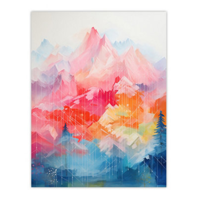 Wee Blue Coo Unframed Wall Art Natural Geometry Multicoloured Mountains Living Room12X16 Inch from B&Q