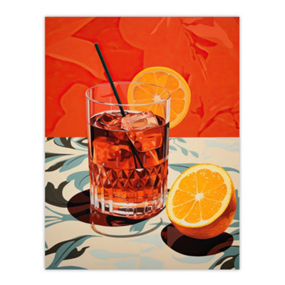 B&Q -  Unframed Wall Art Negroni Nights Orange Cocktail Kitchen Living Room12X16 Inch