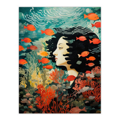Wee Blue Coo Unframed Wall Art Sleeping With Fishes Underwater Dream Living Room12X16 Inch from B&Q