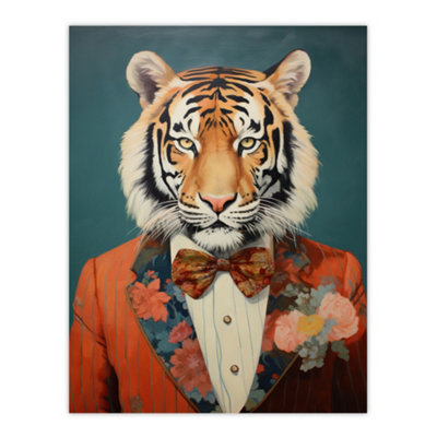 Wee Blue Coo Unframed Wall Art Tiger In A Tuxedo Fun Animal Portrait Living Room12X16 Inch from B&Q