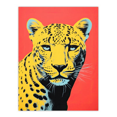 Wee Blue Coo Unframed Wall Art Vibrant Cheetah On Coral Bold Animal Living Room12X16 Inch from B&Q