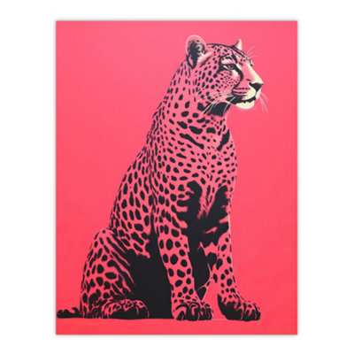 Wee Blue Coo Unframed Wall Art Watermelon Pink Cheetah Animal Bold Living Room12X16 Inch from B&Q