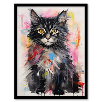 Artery8 Cute Kitten Colourful Bright Baby Cat Kids Bedroom Framed Wall Art PrintA4 Size from B&Q
