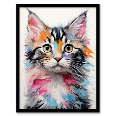 Artery8 Cute Kitten Bright Painting Orange Pink Blue Baby Cat Wall Art PrintA4 Size from B&Q