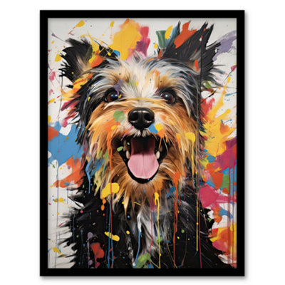 B&Q -  Colourful Yorkshire Terrier Oil Painting Pet Portrait Wall Art PrintA4 Size
