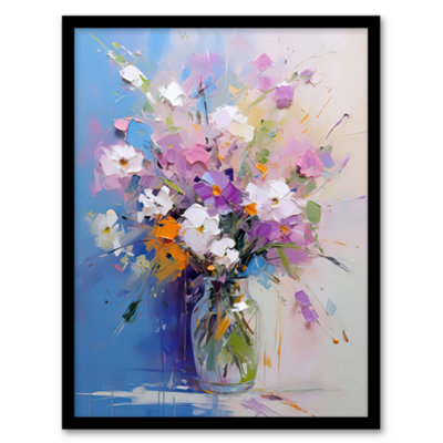 Artery8 Wildflower Bouquet In Glass Vase Oil Painting Pastel Wall Art PrintA4 Size from B&Q
