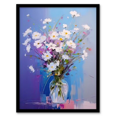 Artery8 White Daisy Bouquet In Vase Painting Pastel Purple Blue Wall Art PrintA4 Size from B&Q