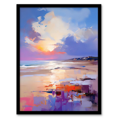 Artery8 Beach Sunrise Abstract Painting Serene Coastal Landscape Wall Art PrintA4 Size from B&Q