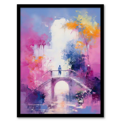 Artery8 Bridge Of Dreams Abstract Oil Painting Pink Blue Orange Wall Art PrintA4 Size from B&Q
