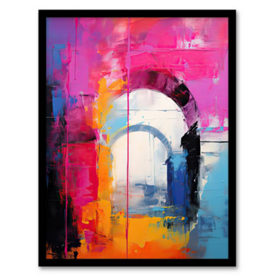 Artery8 Abstract Arches Vibrant Purple Orange Blue Architecture Wall Art PrintA4 Size from B&Q