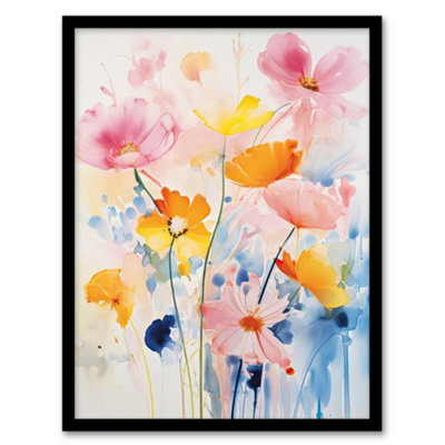 Artery8 Delicate Wildflowers Pastel Watercolour Flowers Wall Art PrintA4 Size from B&Q