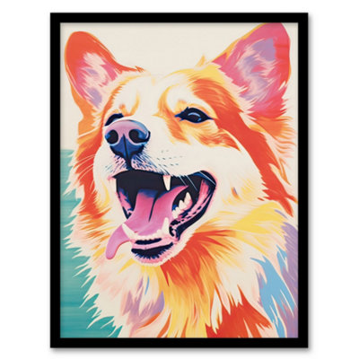 Artery8 Happy Collie Dog Bright Colourful Portrait Framed Picture Wall Art PrintA4 Size from B&Q