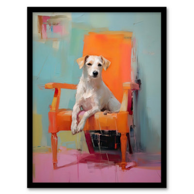 Artery8 Content Dog Portrait Resting On Orange Armchair Wall Art PrintA4 Size from B&Q