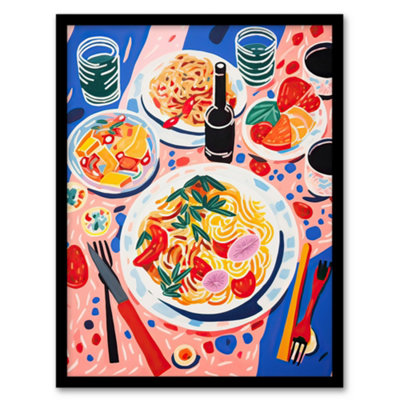 Artery8 Spaghetti Pasta Night Henri Matisse Style Painting Framed Wall Art PrintA4 Size from B&Q