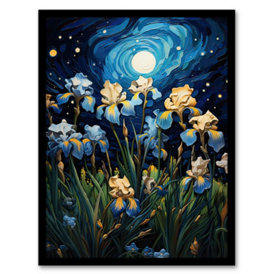 Artery8 Ethereal Iris Flower Meadow Blooms Moonlight Picture Wall Art PrintA4 Size from B&Q
