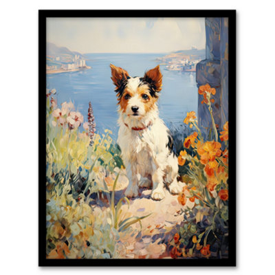 Artery8 Jack Russell Terrier Floral Dog Portrait Oil Painting Wall Art PrintA4 Size from B&Q