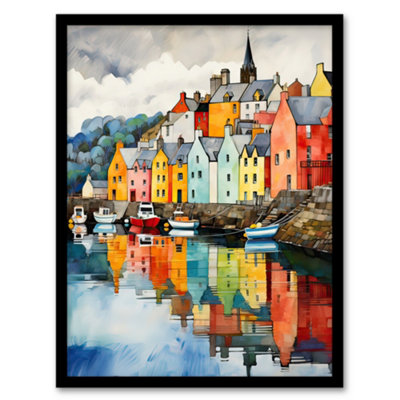 B&Q -  Isle Of Mull Calm Tobermory Bay Colourful Houses Wall Art PrintA4 Size