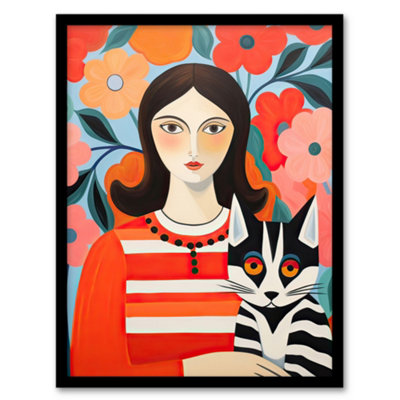 Artery8 Cat Woman Henri Matisse Style Floral Portrait Picture Wall Art PrintA4 Size from B&Q