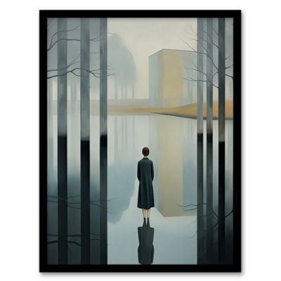 Artery8 Mist Reflection Surreal Landscape With Lone Woman Wall Art PrintA4 Size from B&Q
