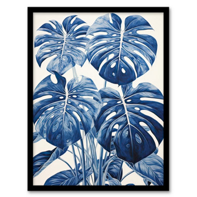 Artery8 Monstera Plant Leaves Detailed Blue Pencil Drawing Wall Art PrintA4 Size from B&Q