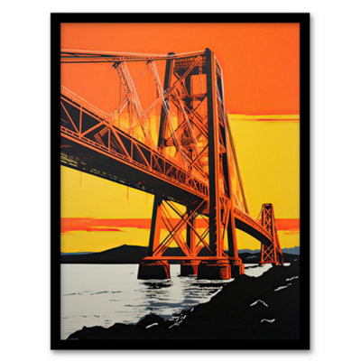 Artery8 Forth Rail Bridge Vibrant Orange Yellow Blue Framed Picture Wall Art PrintA4 Size from B&Q