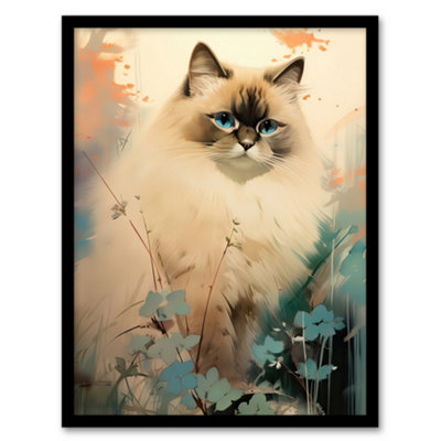 Artery8 Ragdoll Cat Pastel Colour Animal Portrait Framed Picture Wall Art PrintA4 Size from B&Q