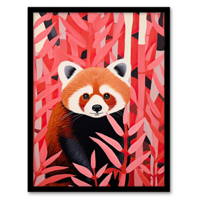 Artery8 Red Panda In Pink Bamboo Forest Oil Painting Framed Picture Wall Art PrintA4 Size from B&Q