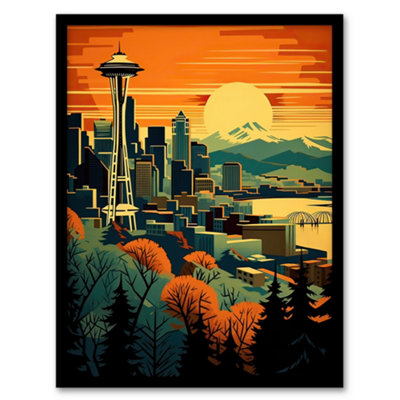 Artery8 The Space Needle Seattle Landmark Sunset Cityscape Wall Art PrintA4 Size from B&Q