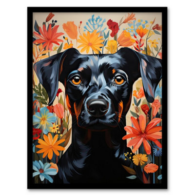 Artery8 The Good Dog Floral German Pinscher Portrait Framed Picture Wall Art PrintA4 Size from B&Q