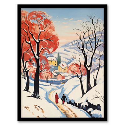 Artery8 Sunny Winter Day Village Countryside Road Picture Wall Art PrintA4 Size from B&Q
