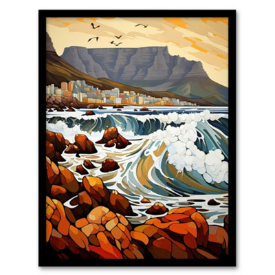 Artery8 Framed Wall Art Cape Town Cityscape Under Table Mountain Stylised Painting12X16 Inch from B&Q